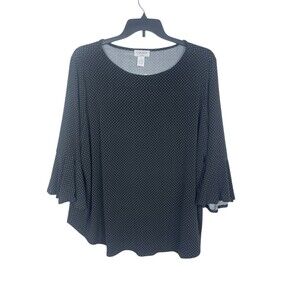 Carmen Black White Small Polka Dot FlutterSleeve Top 3X Plus Stretch Blouse NWT